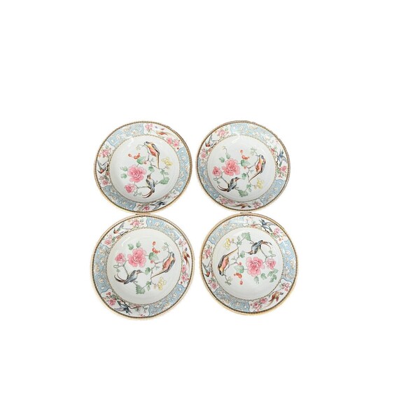 Vtg W.H. Grindley & Co Baroda England Berry Bowl Set of 4 Floral Cottage Bird - Picture 1 of 5